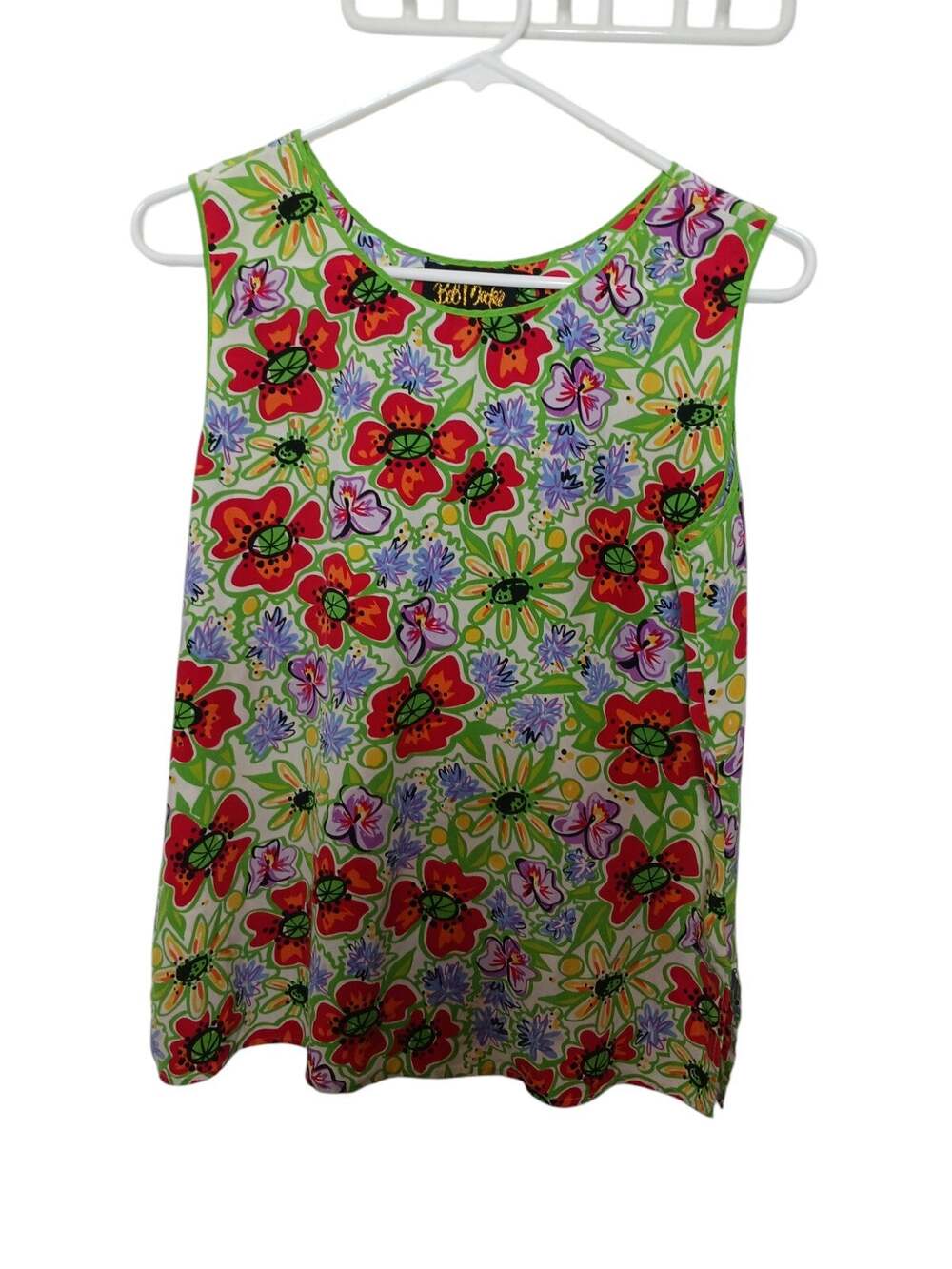 Bob Mackie Wearable Art 100% silk multicolor floral tank top designer Medium